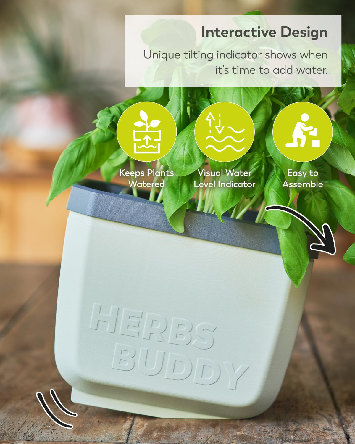 BUZZY Seeds Herb Buddy Self-Watering Herb Planter with Water Level Indicator – Indoor Kitchen & Windowsill Planter (Green)