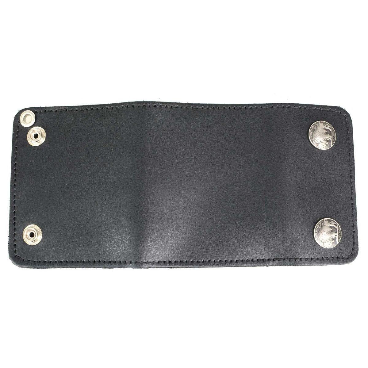 Milwaukee Leather MLW7821 Men's 4” Leather Biker Tri-Fold Wallet w/Buffalo Nickel Snaps Wallet w/Anti-Theft Stainless Steel Chain - One Size