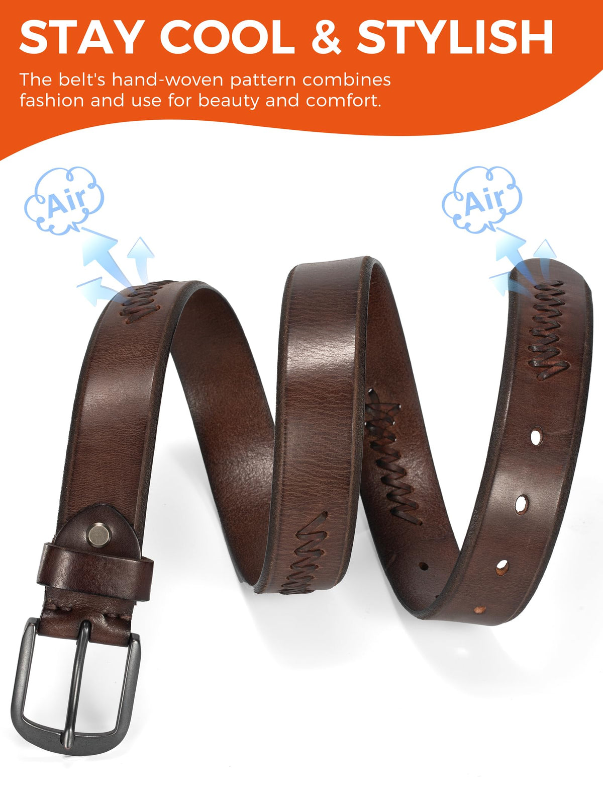 TYWestyles 1.3“ Women's Casual Leather Belt with Metal Buckle (Dark-Brown, M (Fits Waist 32-34))