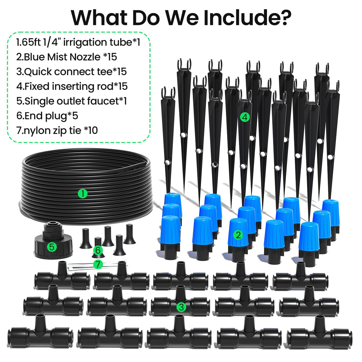 MIXC 65FT Greenhouse Watering System- Quick Efficient Connector Hanging Plant Watering System Automatic Mist Irrigation Kit with 1/4" Blank Tubing and Misting Nozzles