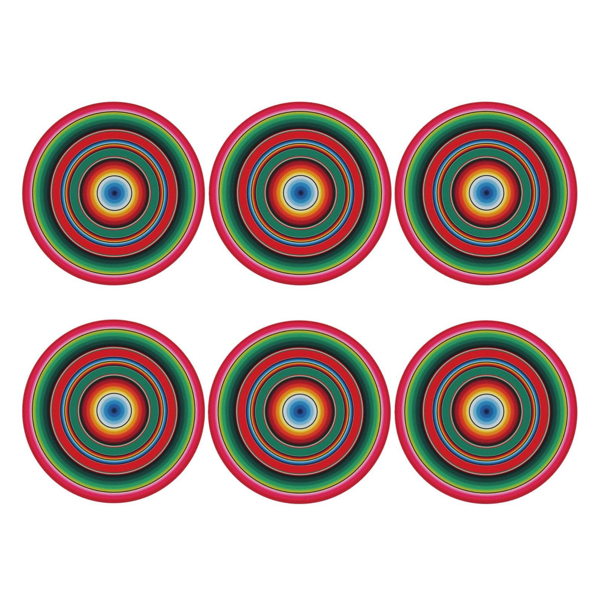 Mexican Blanket Serape Stripe sarapes Mexicano 6 Pcs Drink Coasters - Leather Coasters Set - Resistant Round Coaster Non-Slip Table Mat - Kitchen Bar Home Decor Housewarming Gift