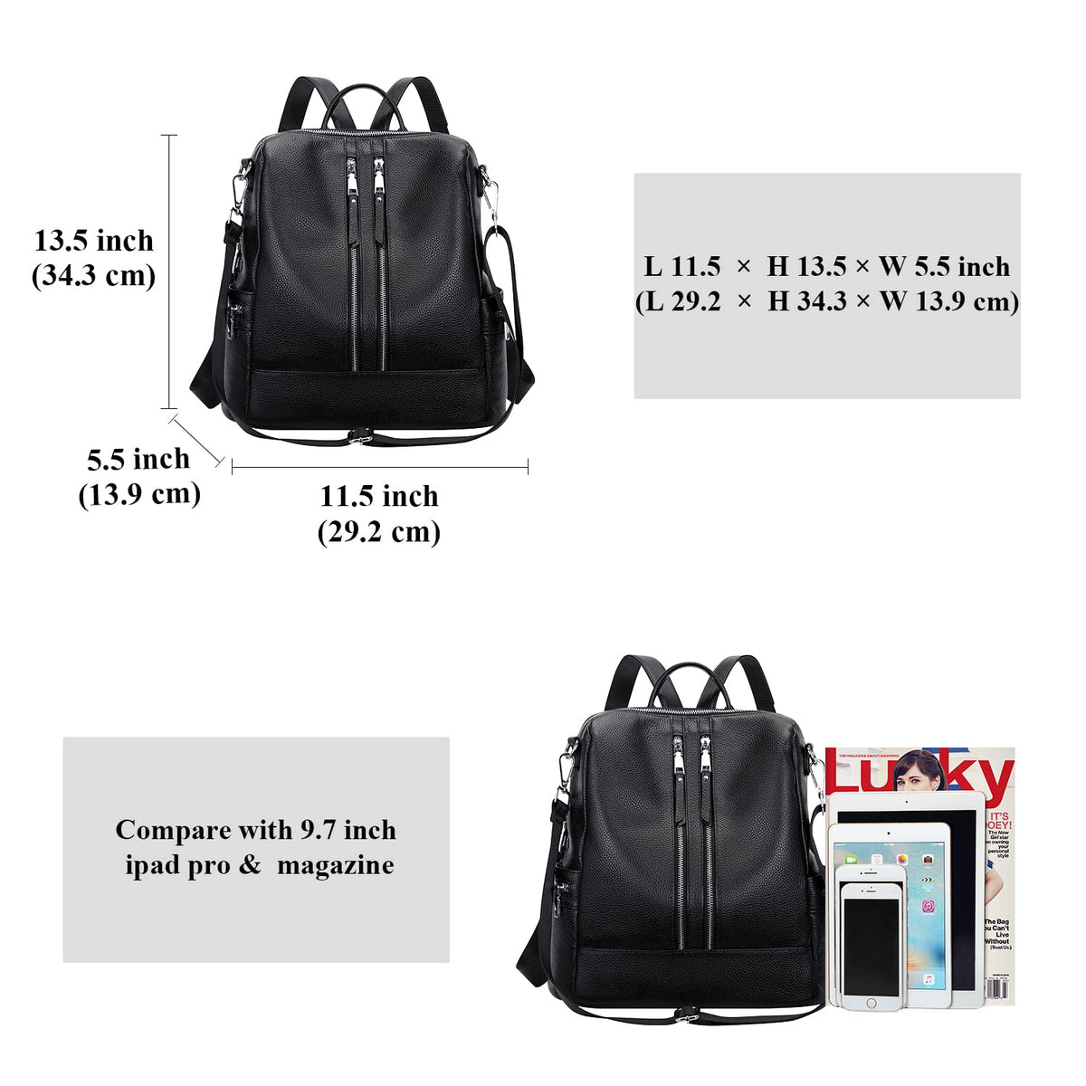 ALTOSY Genuine Leather Backpack Purse for Women Convertible Shoulder Bag Crossbody Bag Elegant Casual Daypacks (S77 Black)