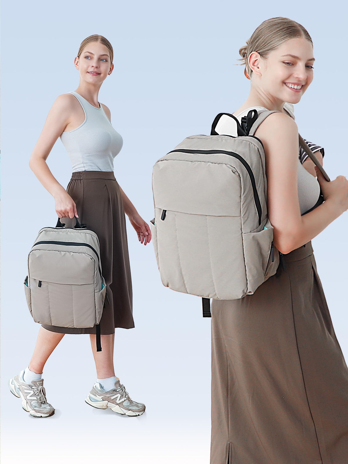 MOMINSIDE Diaper Bag Backpack - Large Puffer Diaper Bag - Neoprene Diaper Bag Quilted Baby Bag, Large Changing Pad, 15 Pockets, Lightweight, Grey