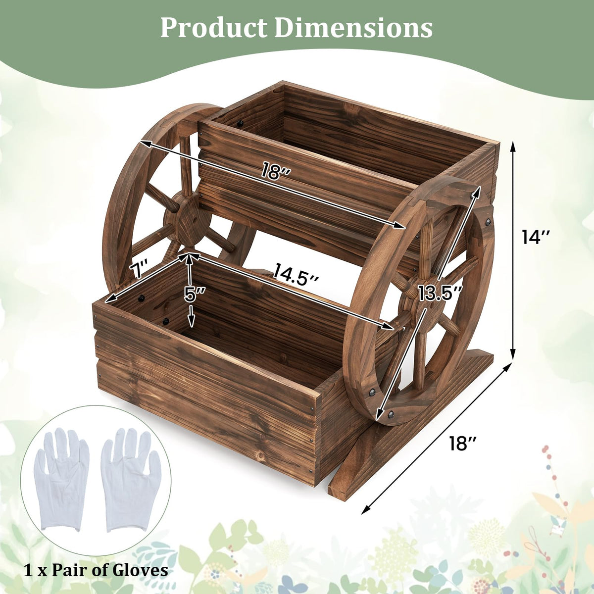 Byroce Wooden Wagon Planter Box, 2-Tier Raised Garden Bed with Drainage Holes for Flowers, Vegetables & Herbs, Indoor Outdoor Decorative Wheel Cart for Patio, Yard & Balcony, Rustic (1)
