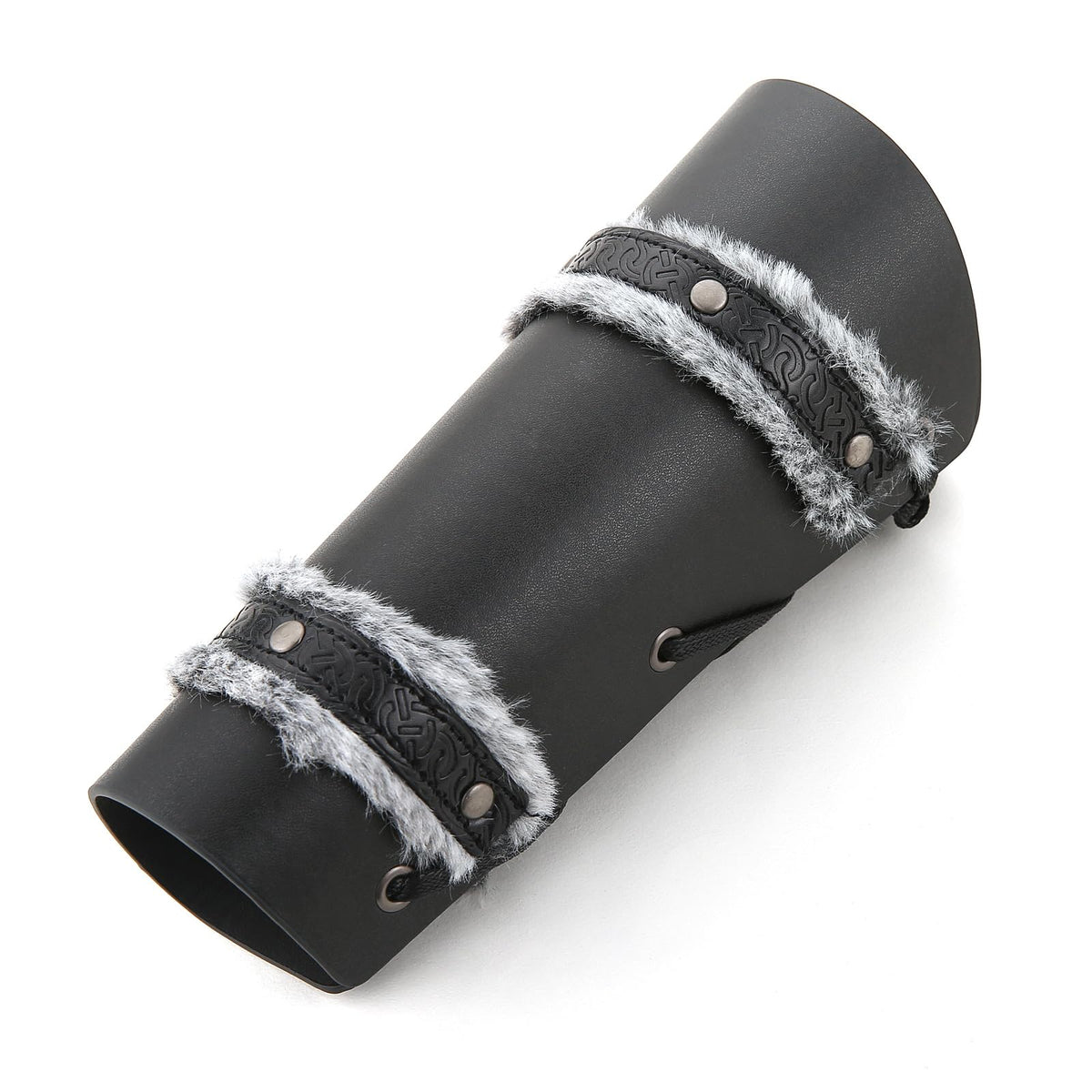 HZMAN Medieval Gauntlet Wristband Fur Leather Bracers for Men Cuff Armor Leather Viking Wrist Arm Guards for LARP Costume Bracer (Black)