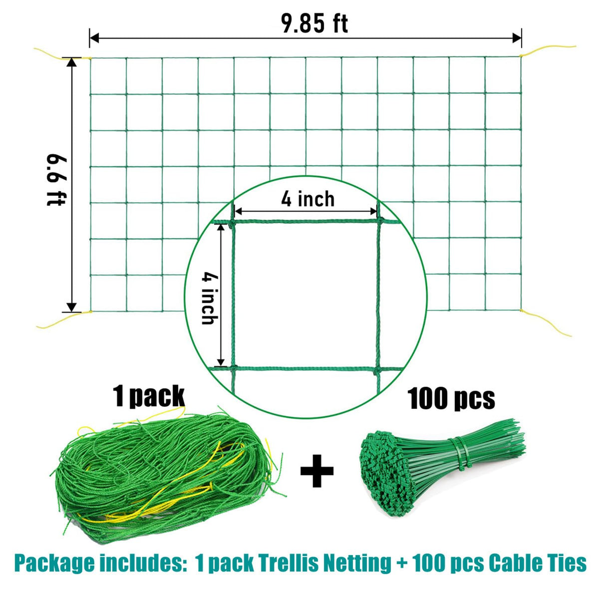 Trellis Netting for Climbing Plants, 6.6x9.85 FT Heavy Duty Garden Trellis Net with 27 Strands Nylon for Cucumber, Grape, Vine, Vegetables, Flowers, Bean, Tomato Grow Trellis Net (Green, 1 Pack)