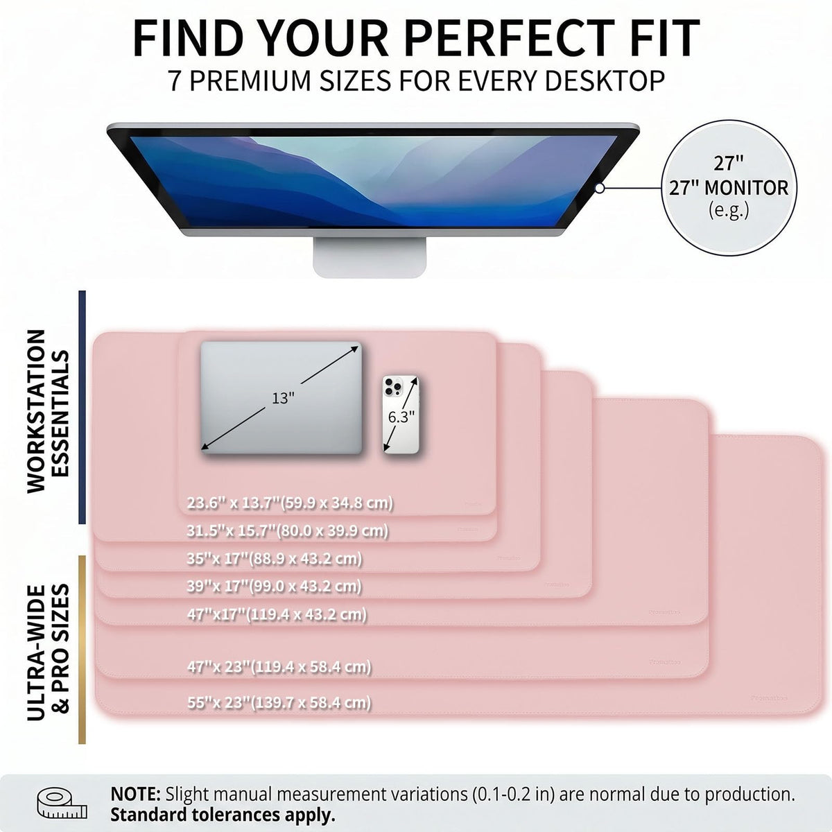 PROMATTOO Large Desk Pad Non-Slip Desk Mat Protector for Keyboard Mouse Waterproof Vegan Leather Surface Faux Leather Laptop Mat Smooth Mouse Pad Premium Gift Tube Sakura Pink 47" x 17"