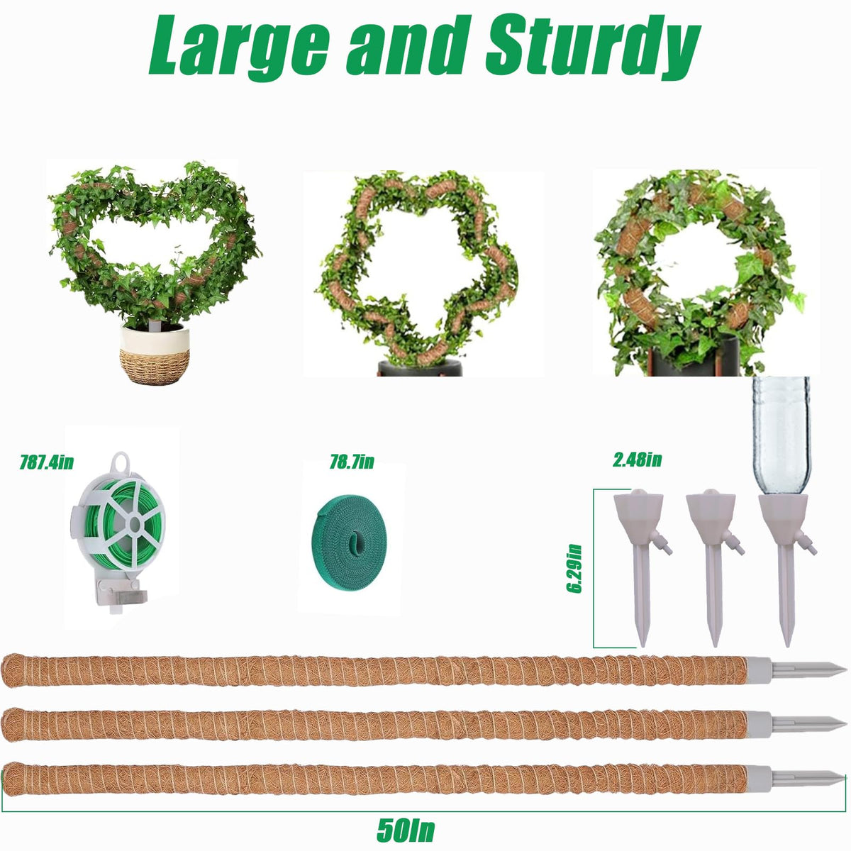 3-Pack Tall Moss Poles (50 Inch) - Coco Coir Plant Support Sticks for Potted Plants (Monstera, Pothos, Philodendron)