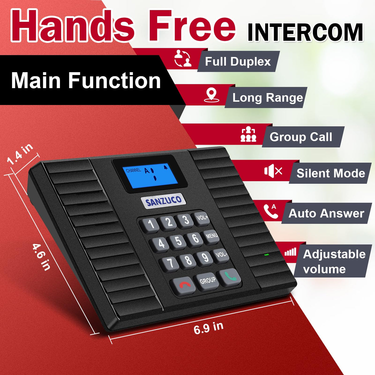 SANZUCO Intercoms Wireless for Home 60D, 2025 Hands Free Intercom Long Range, Clear Sound Wireless Intercom System for House, 18 Channels Two Way Real Time Intercom System for Business Office
