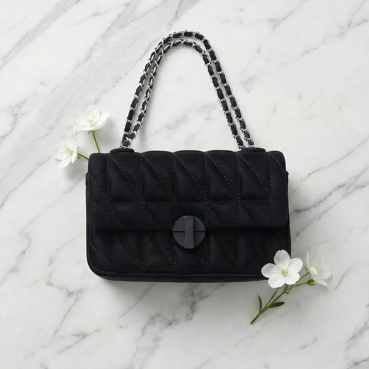 Perphy Quilted Shoulder Bag for Women Medium Flap Crossbody Handbag with Chain Strap 7.5 * 2.8 * 3.9 inches Black