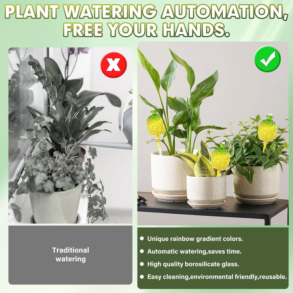 Plant Watering Globes,Self Watering Pots for Indoor Plants,Self Watering Planter Insert,Glass Plant Watering Devices,10 oz Slow Release Automatic Watering Spikes,Bonus Garden Shears
