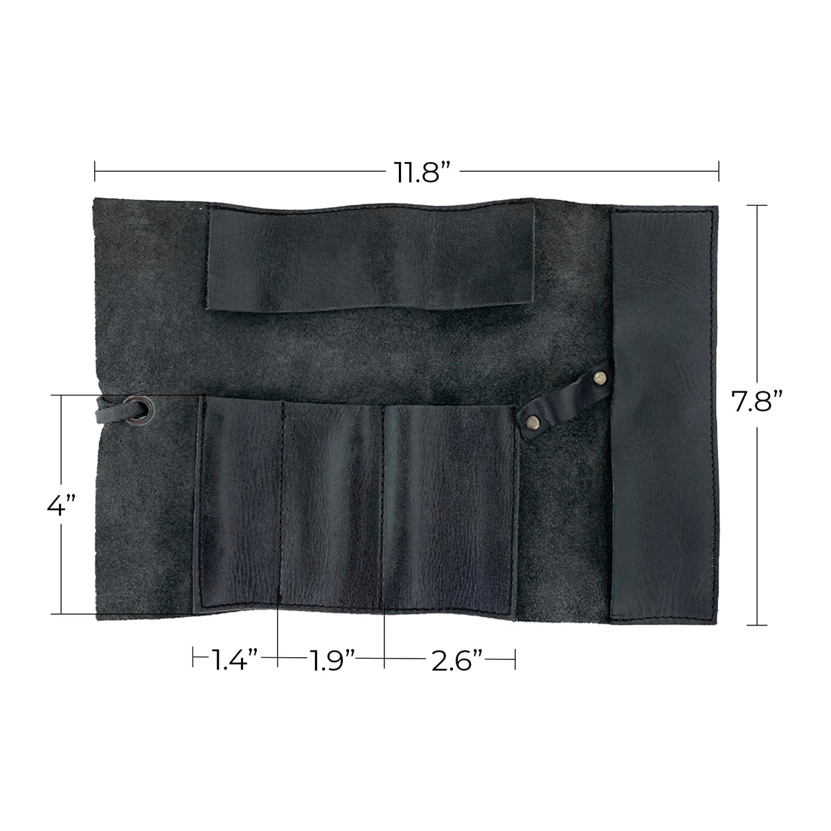 Hide & Drink, Rustic Pencil Roll Pouch, Multi-Purpose Storage Wrap for Scissors, Earphones, Organizer for Craft, Full Grain Leather, Handmade, Charcoal Black