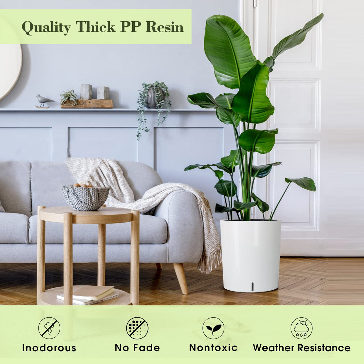 SAROSORA Large Round Self Watering Planter Pot 12.5'' 2-Pack for Home Garden Patio Tall Tree(White 2-Pack)