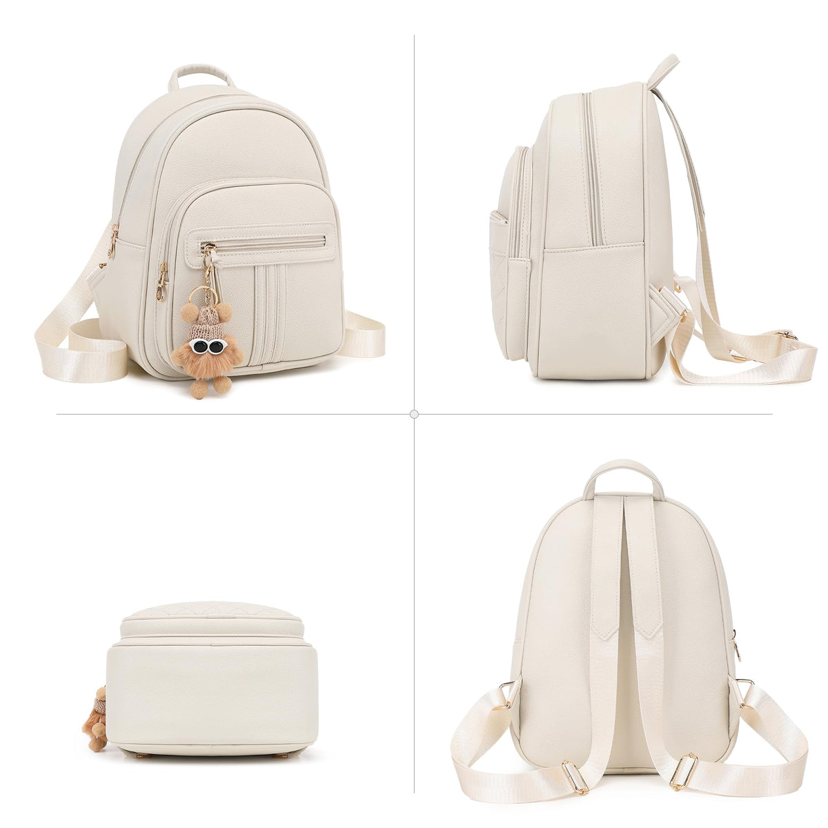 BAGOK Mini Leather Backpack Purse for Women, Small Backpack Purse with Cartoon Charm, Cute Fashion Bag for Girls