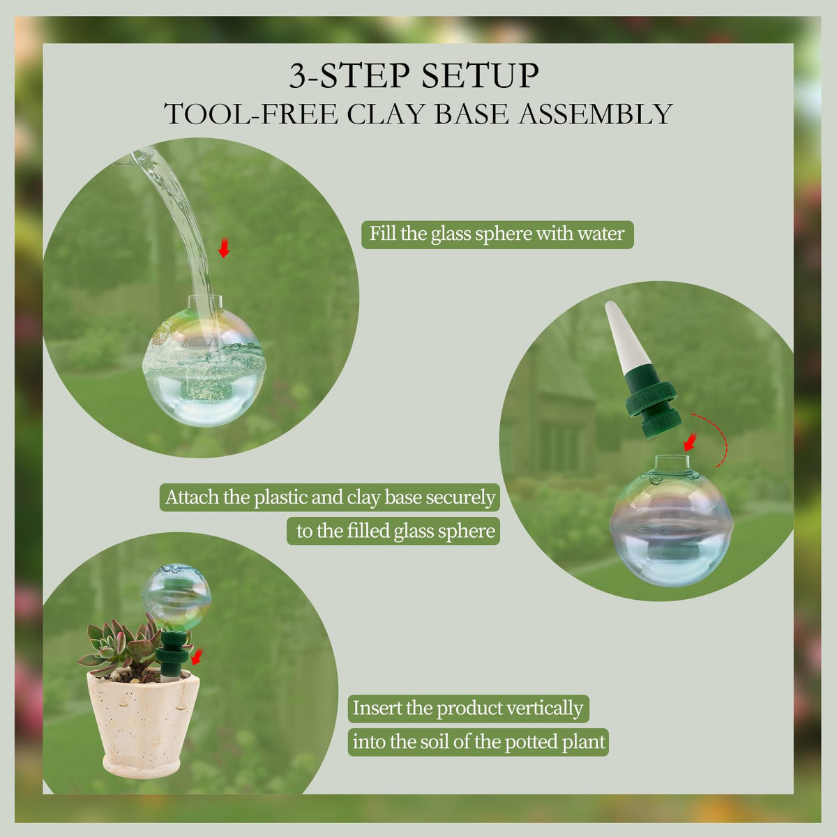 Floreevo 2 Pack Glass Self-Watering Globes for Plants, 6oz Automatic Plant Waterer Bulbs with Terracotta Slow Release Spikes, Vacation Indoor Outdoor Houseplant Watering Devices