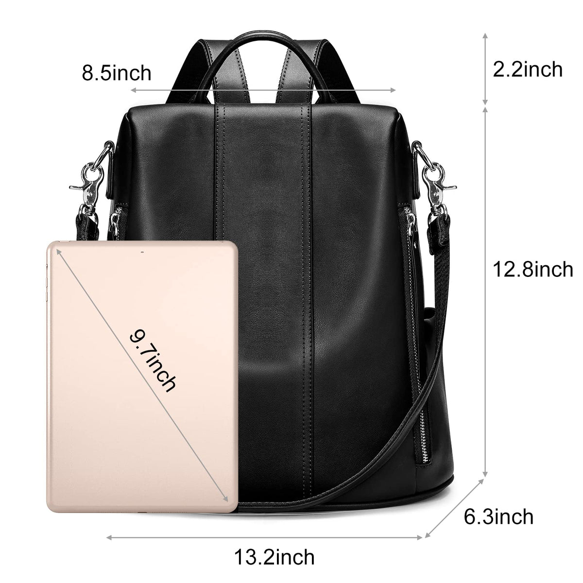 S-ZONE Leather Backpack Purses for Women Antitheft Rucksack Shoulder Bag Medium