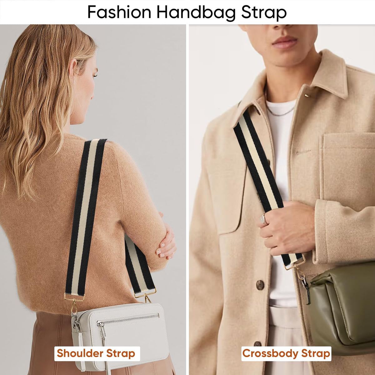 Muteffcase Purse Strap Replacement Crossbody, Wide Shoulder Bag Strap for Handbag, Tote Strap Adjustable (1.5 inch Gold - White/Black)