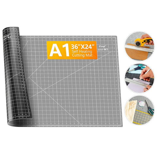 Ecraft Large Self Healing Cutting Mat: 24" x 36" Double Sided 5-Ply Hobby Mat, A1 Rotary Cutting Sewing Mat for Crafts, Fabric,Sewing,Quilting,Scrapbooking,Projects,Grey/Black