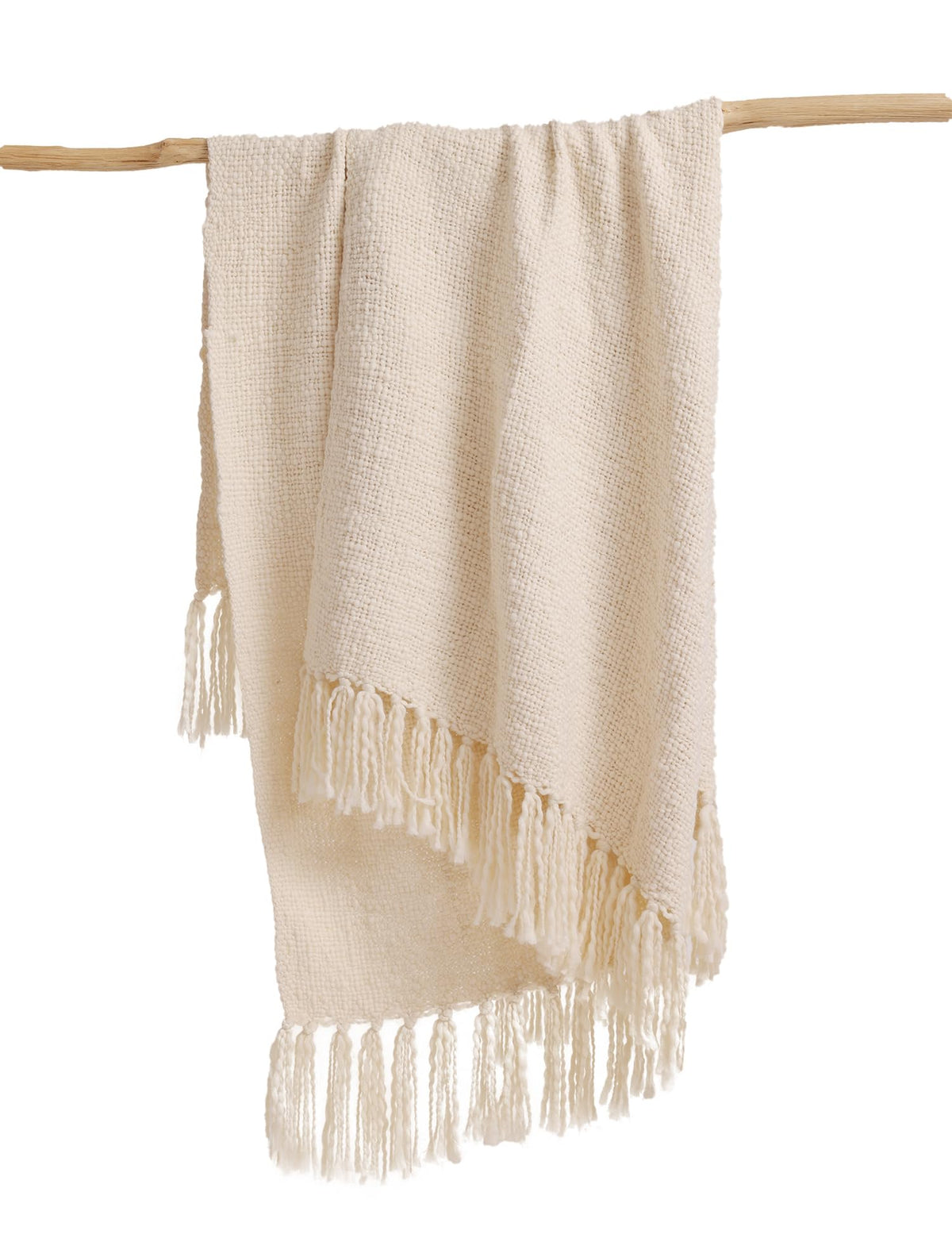 YnM Basketweave Knit Throw, Solid Neutral Vibe Textured Blanket with Tassel for Home Decor, 50 x 60 in, Cream
