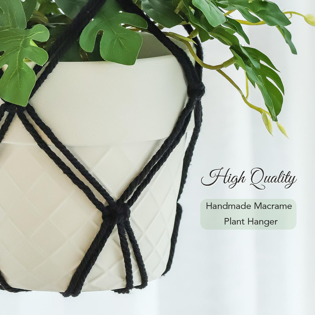 XINBOR 4 Pack Macrame Plant Hangers Indoor Up to 10 inch Pot, Boho Hanging Planters, Plant Holder with 8Pcs Stainless Steel Hooks(4Pcs Black Hanger)