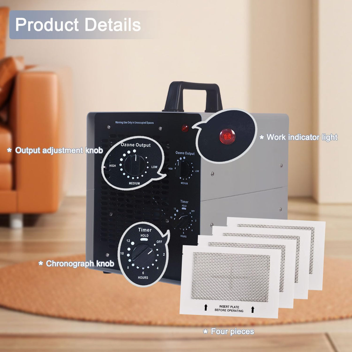 0zone Generator, 4500 Sq/Ft Portable 0zone Machine Ionizer for Commercial, Industrial, Car, Home, Basement