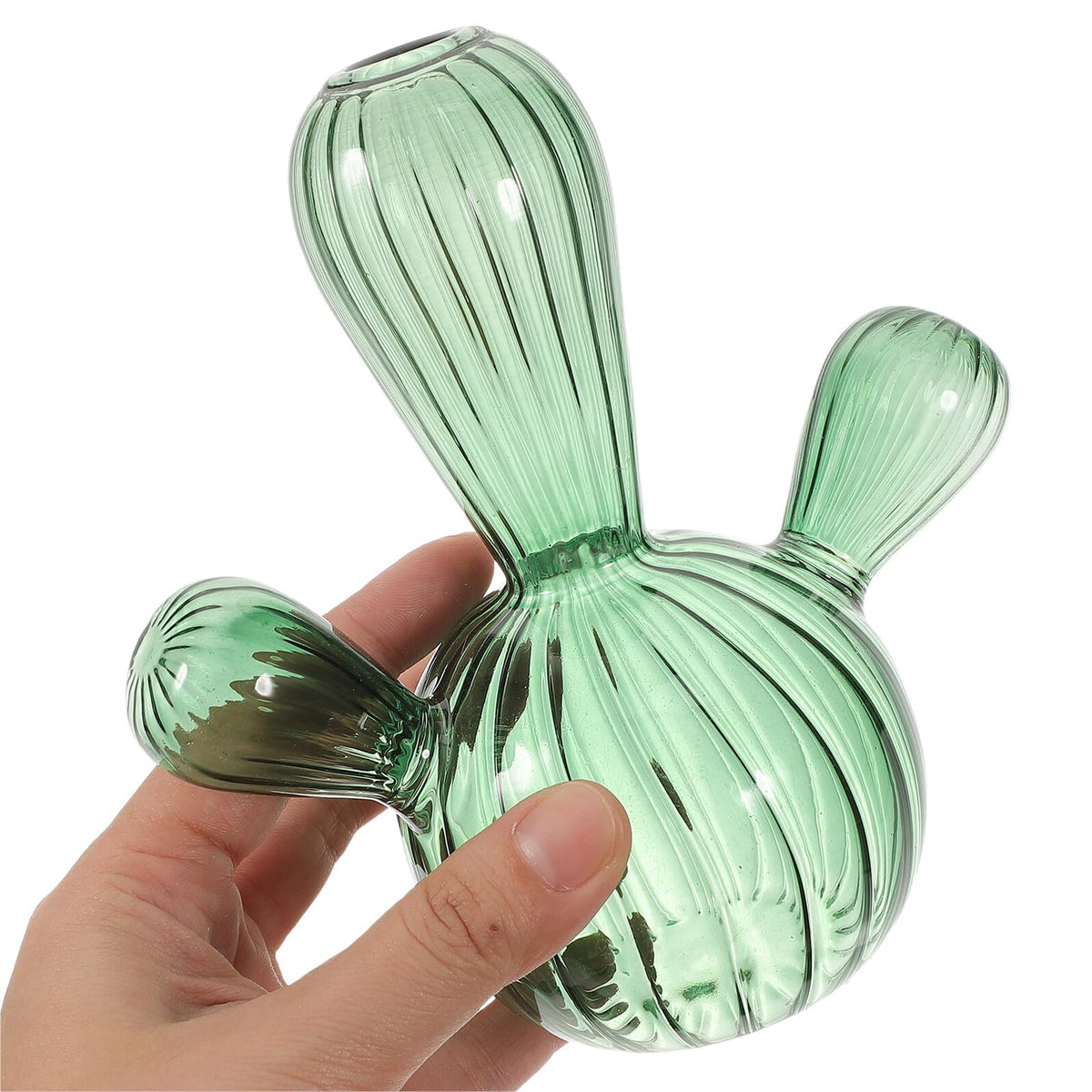 Cabilock Small Green Glass Cactus Vase Hydroponic Plant Pot Decorative Terrarium Flower Vase for Table Centerpiece Home Office Décor