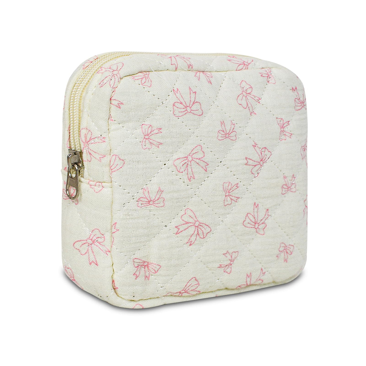 AMZMA Small Quilted Makeup Bag Mini Floral Pouch for Purse Cute Travel Toiletry Organizer Cotton Cosmetic Pouch with Slip-in Pockets