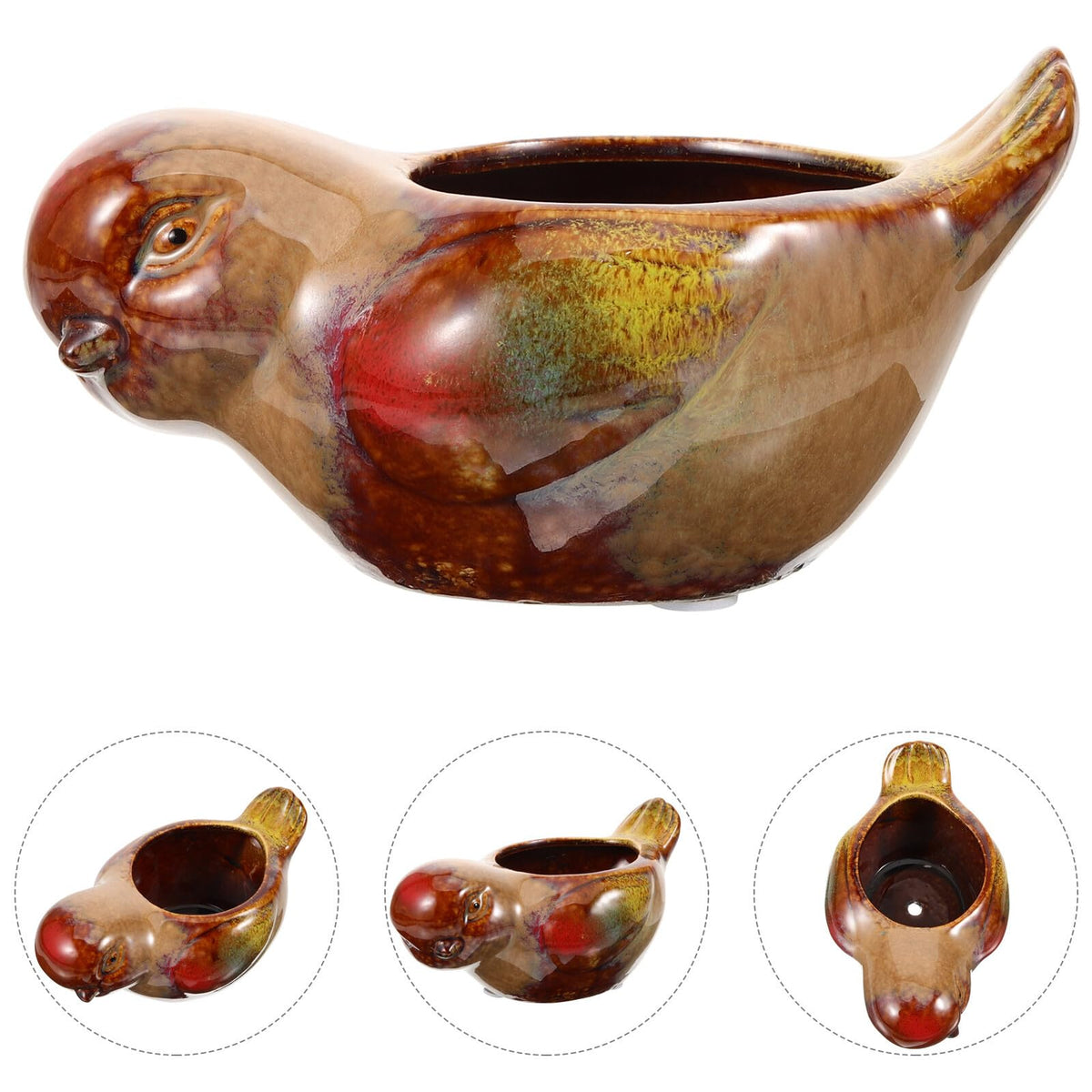 CALLARON Ceramic Succulent Planter Pot Bird Shaped Small Flowerpot for Indoor Plants, Glazed Pottery Bonsai Container for Home and Office Decor
