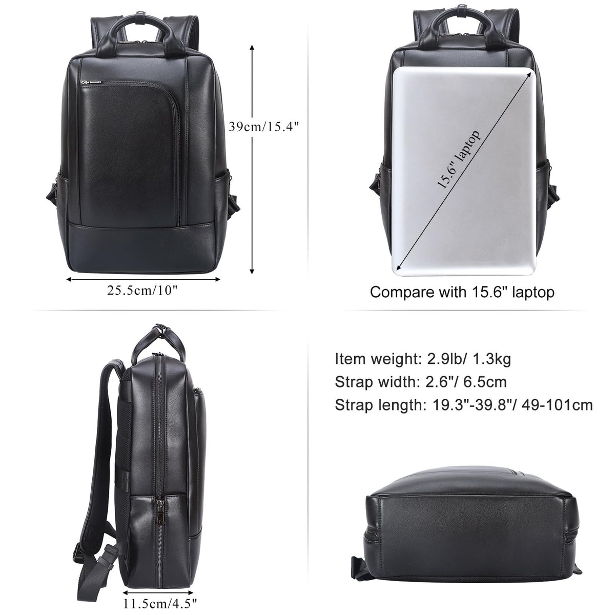 TIDING Genuine Leather 15.6 Inch Laptop Business Backpack for Men & Women, Professional Work Casual Daypack Waterproof Travel Outdoor Bag