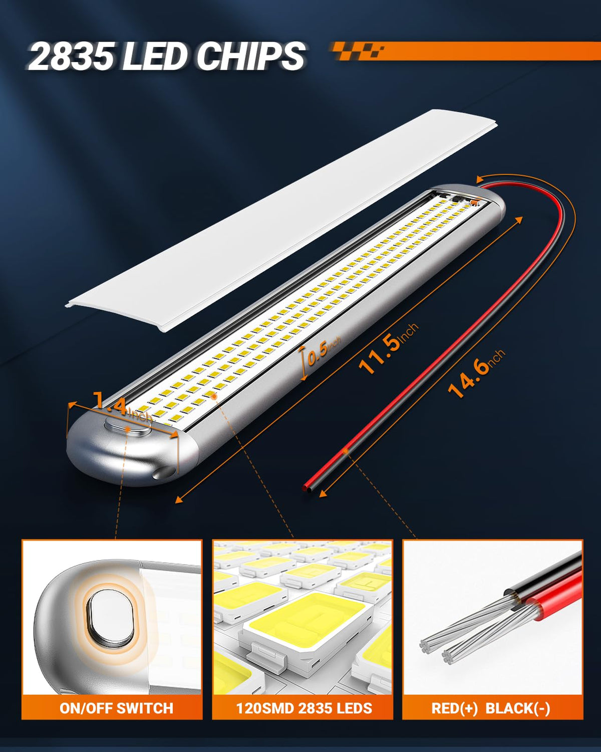 SEALIGHT 12V LED Interior Light Bar 1500LM 8W White Aluminum (Pack of 8)