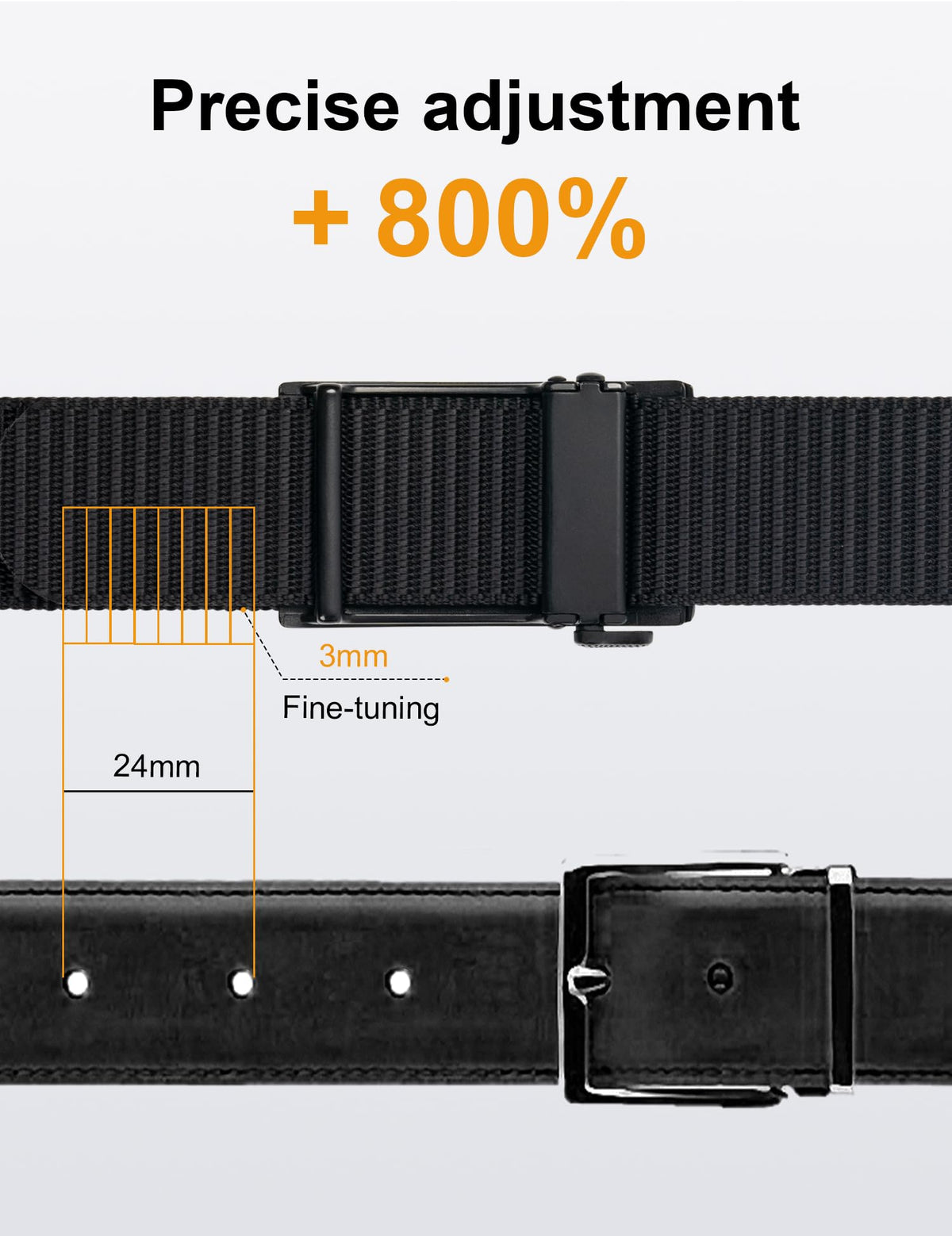 JUKMO Ratchet Belt for Men, Nylon Web Tactical Belt with Automatic Slide Buckle (Black, Medium)