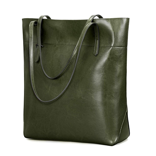 Kattee Vintage Genuine Leather Tote Shoulder Handbag for Woman with Adjustable Handles (Green)
