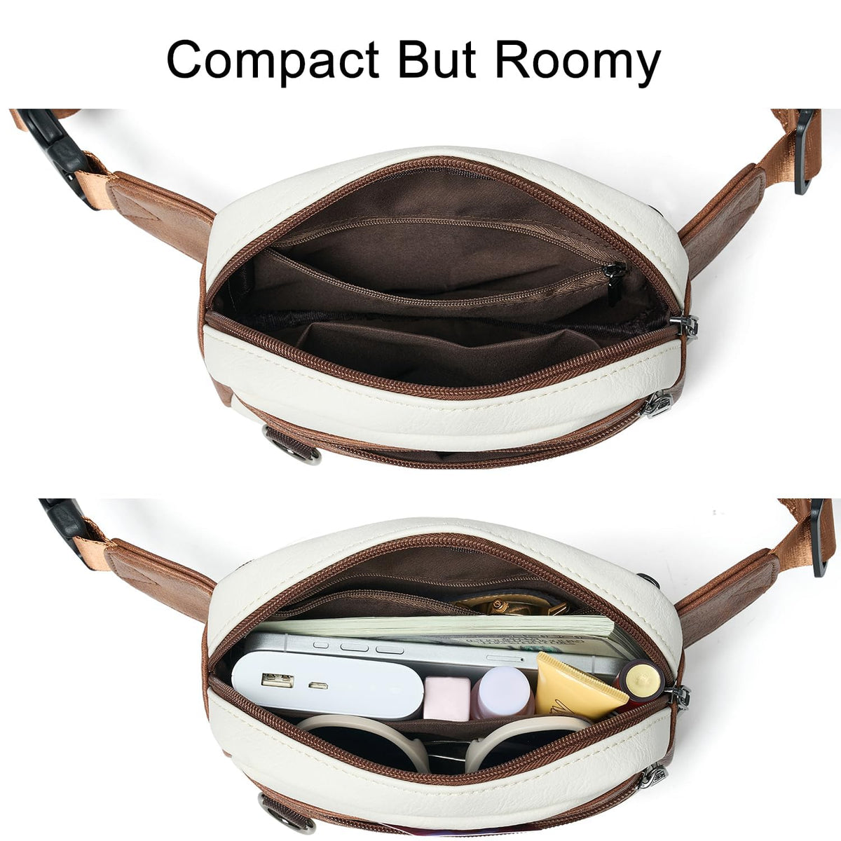 Leresas 2L Fanny Packs for Women Everywhere Belt Bag Chic Waist Pack Bag Crossbody Purse Faux Leather Travel Cycling Beige