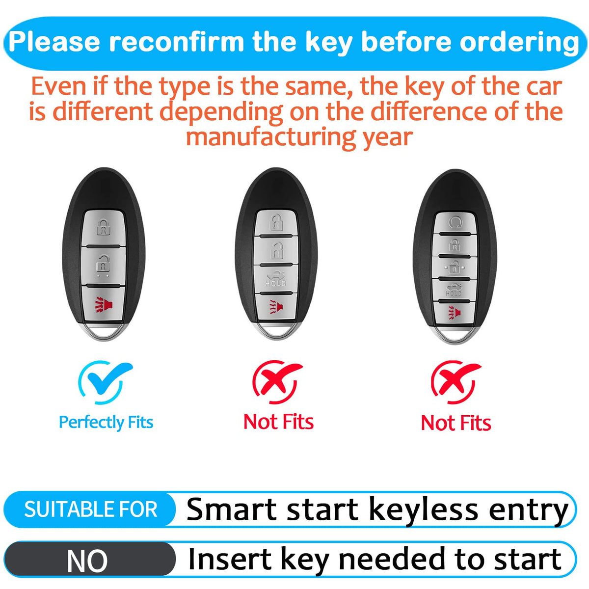 Tukellen Compatible with Nissan Key Fob Cover Handmade Genuine Leather Case for Altima Pathfinder Armada Murano Maxima Rogue Infinity Smart Remote 3 Buttons Key-Black