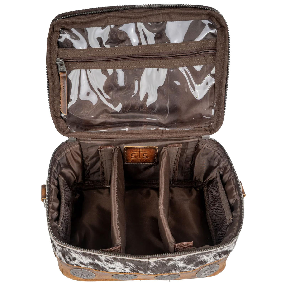 STS Ranchwear Vaquero Glamour STS-34330 Zip Around Full Grain Leather Cosmetic Organizer with 2 Compartments, Multi