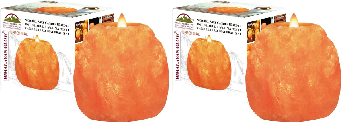 Himalayan Glow Hand Carved Himalayan Salt Candle Holders, Home Decor Item Great as a Night Light (Pack of 2)