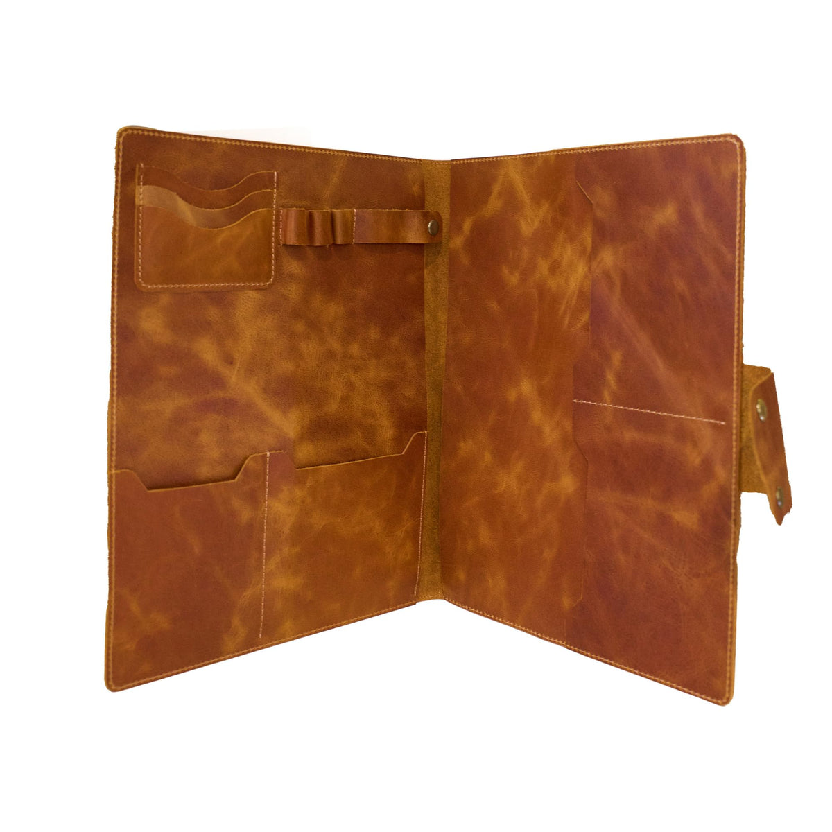 Leather Portfolio Folder - Genuine Leather Document Organizer with Multiple Pockets and Pen Holder – Business Padfolio for A4 Letter Size Papers, Professional Resume or Meeting Use (Whiskey)