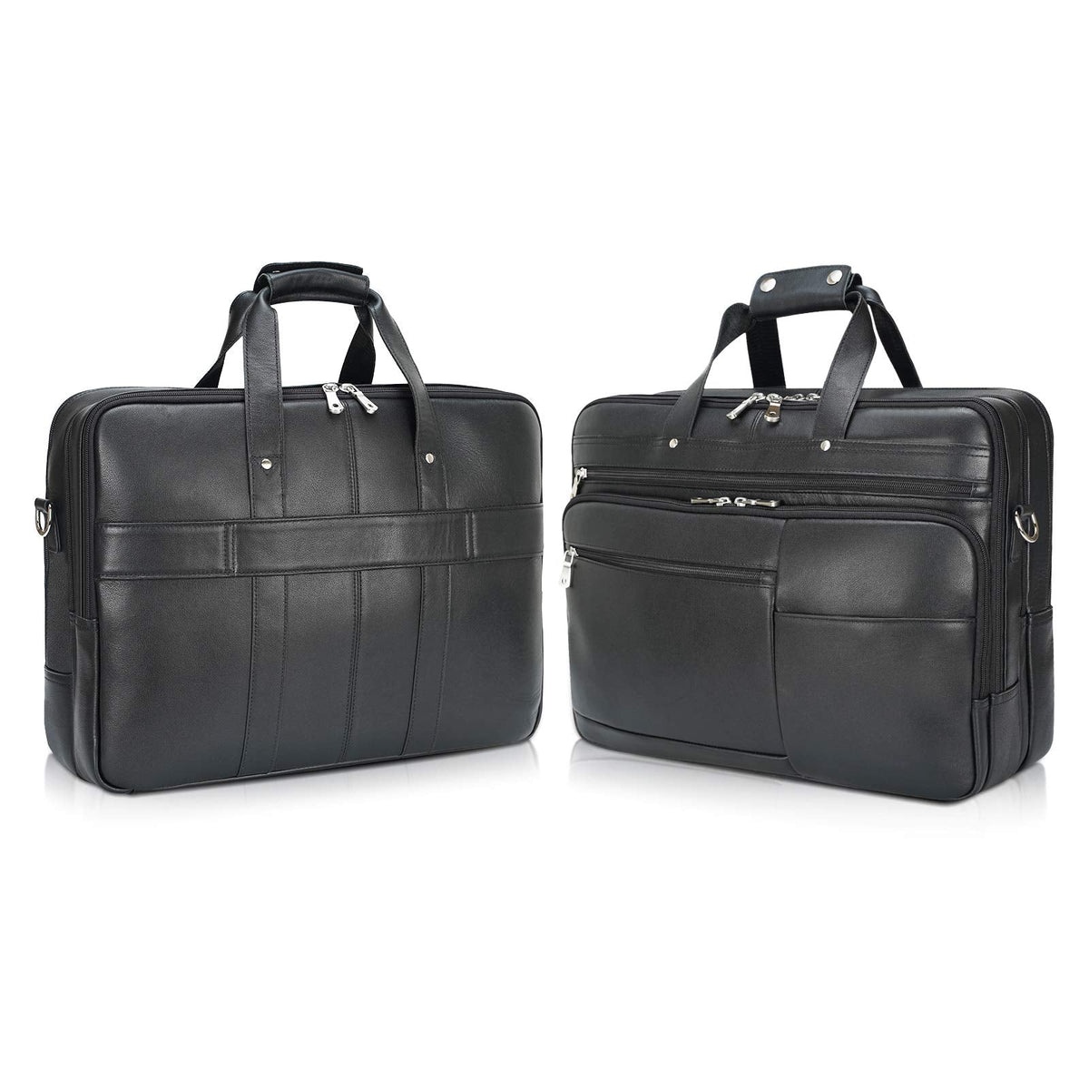 Polare X-Large 18" Napa Leather Briefcase For Men Business Travel Case Messenger Bag Fits 17.3" Laptop (Black)
