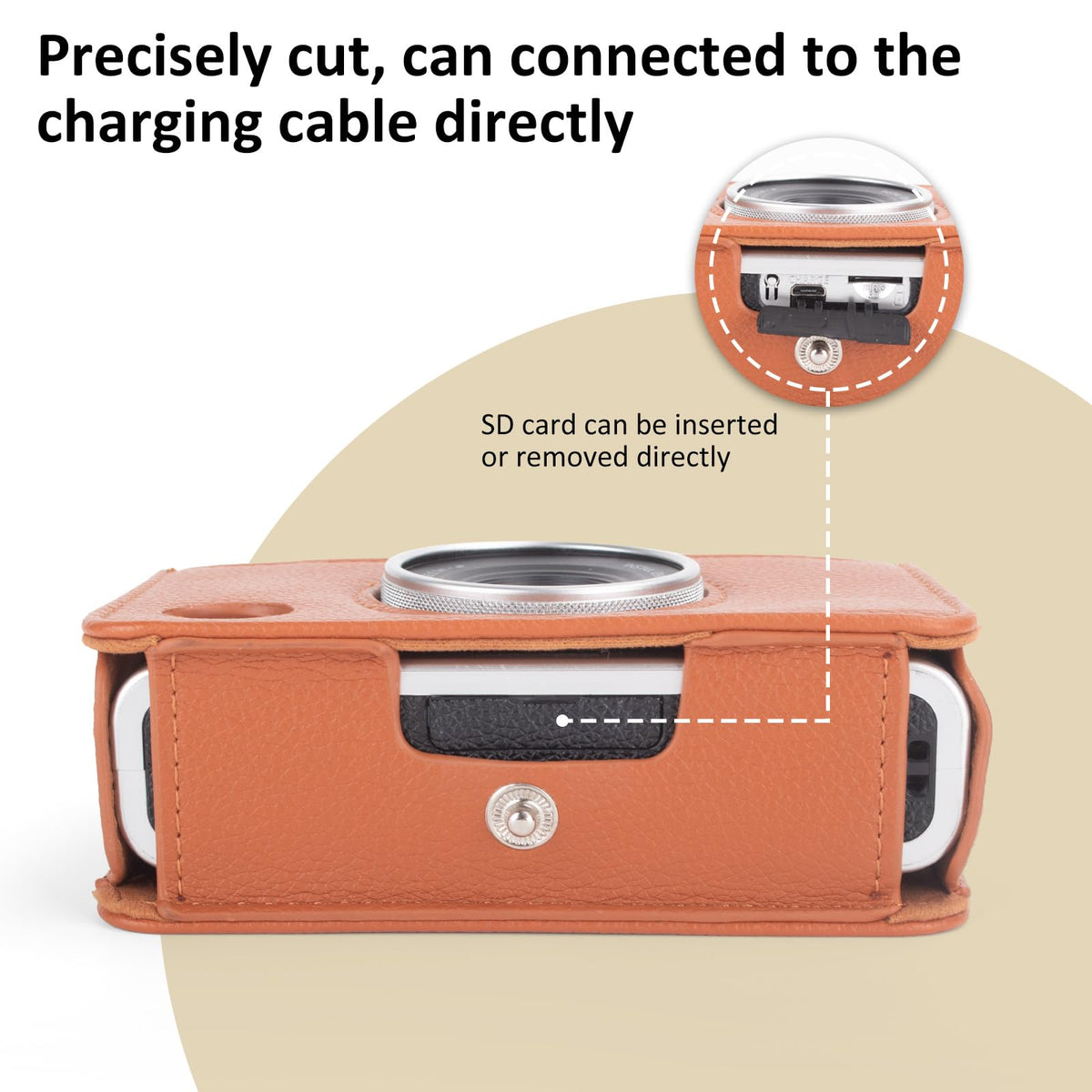 MUZIRI KINOKOO Instax Mini EVO Case with Photo Print Slot Lychee-Grain PU Leather Fuji Mini EVO Camera bag with Adjustable Shoulder Strap&Precise Charging Port&Detachable Protective Cover-Brown