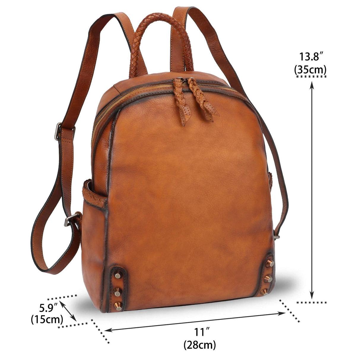 Genuine Leather Backpack Purse for Women Vintage Rucksack Casual Back Bag Handmade Cowhide Western Daypack (Brown)
