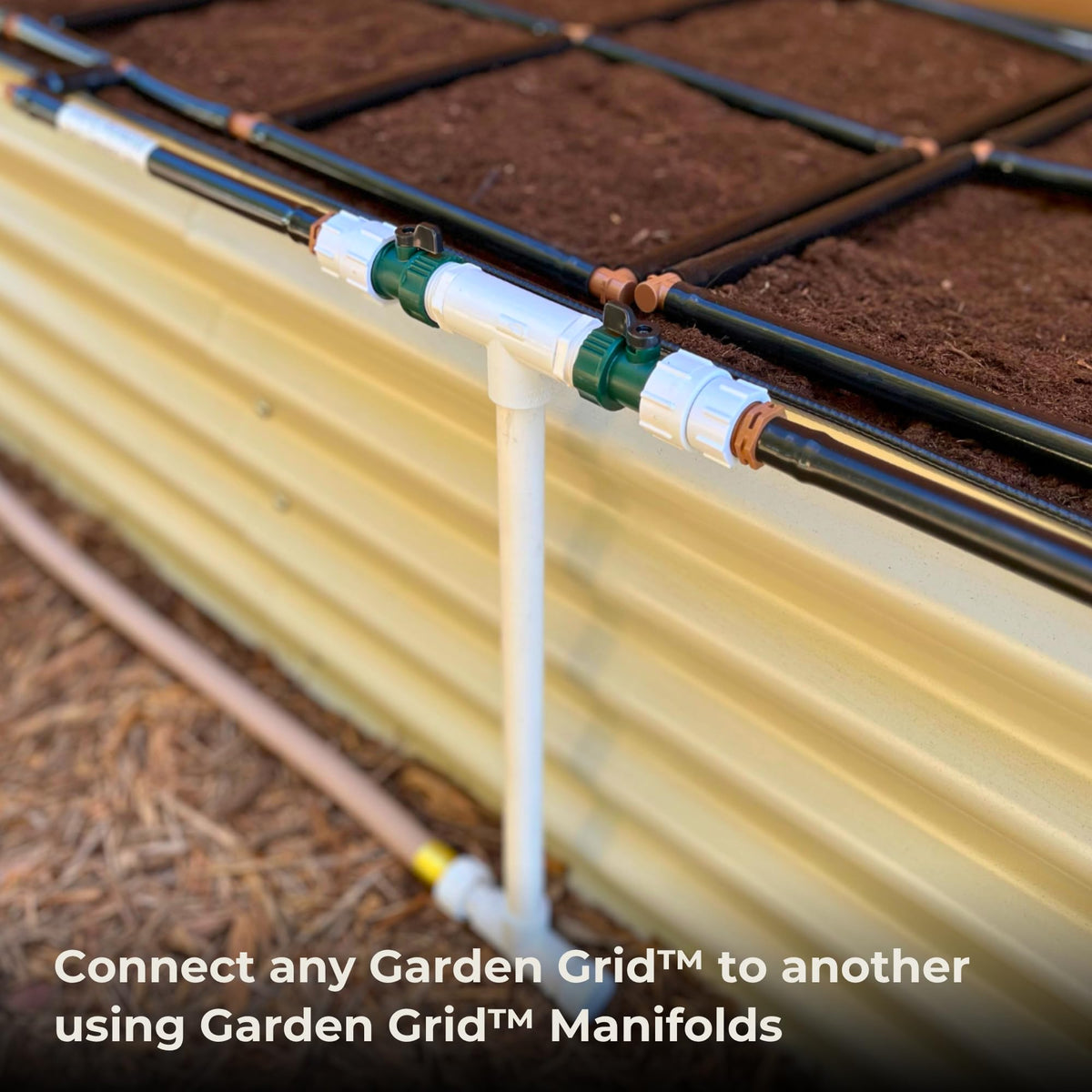 Garden Grid Manifold - 12" Tall, Double Style | Link All of Your Garden Grids So They Water Together | Ideal for Side-By-Side Garden Grid Connections