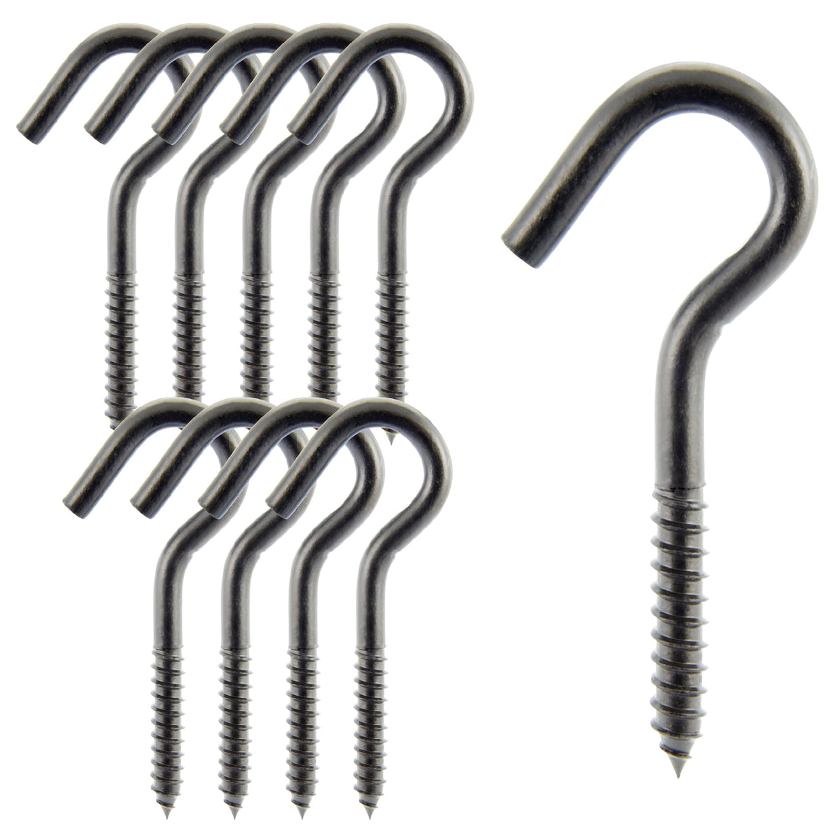 Wright Products Ceiling Hook, 10-Pack, 4.81 inch x .44 inch, Heavy-Duty, Weather Resistant for Indoor or Outdoor Use, for Hanging Plants, Lights, and Decorations - Matte Black