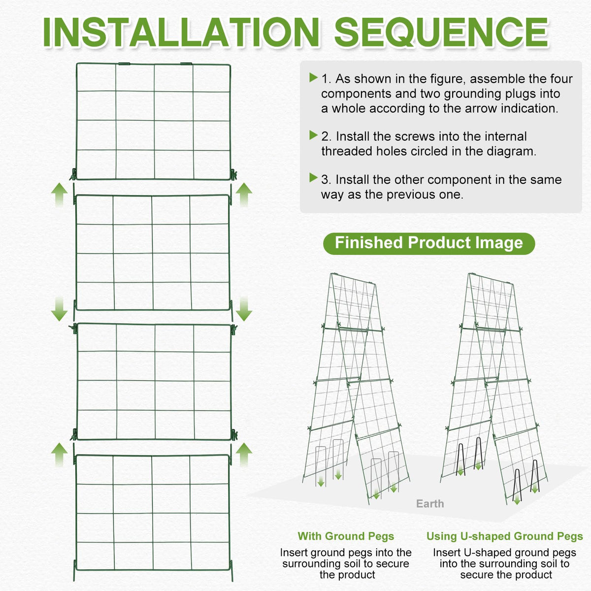 Chumia 2 Pack 48" x 16" Thickened Cucumber Trellis for Raised Bed Garden, Foldable A Frame Metal Garden Trellis for Climbing Plants Outdoor Plant Support for Vegetables Fruit, Green