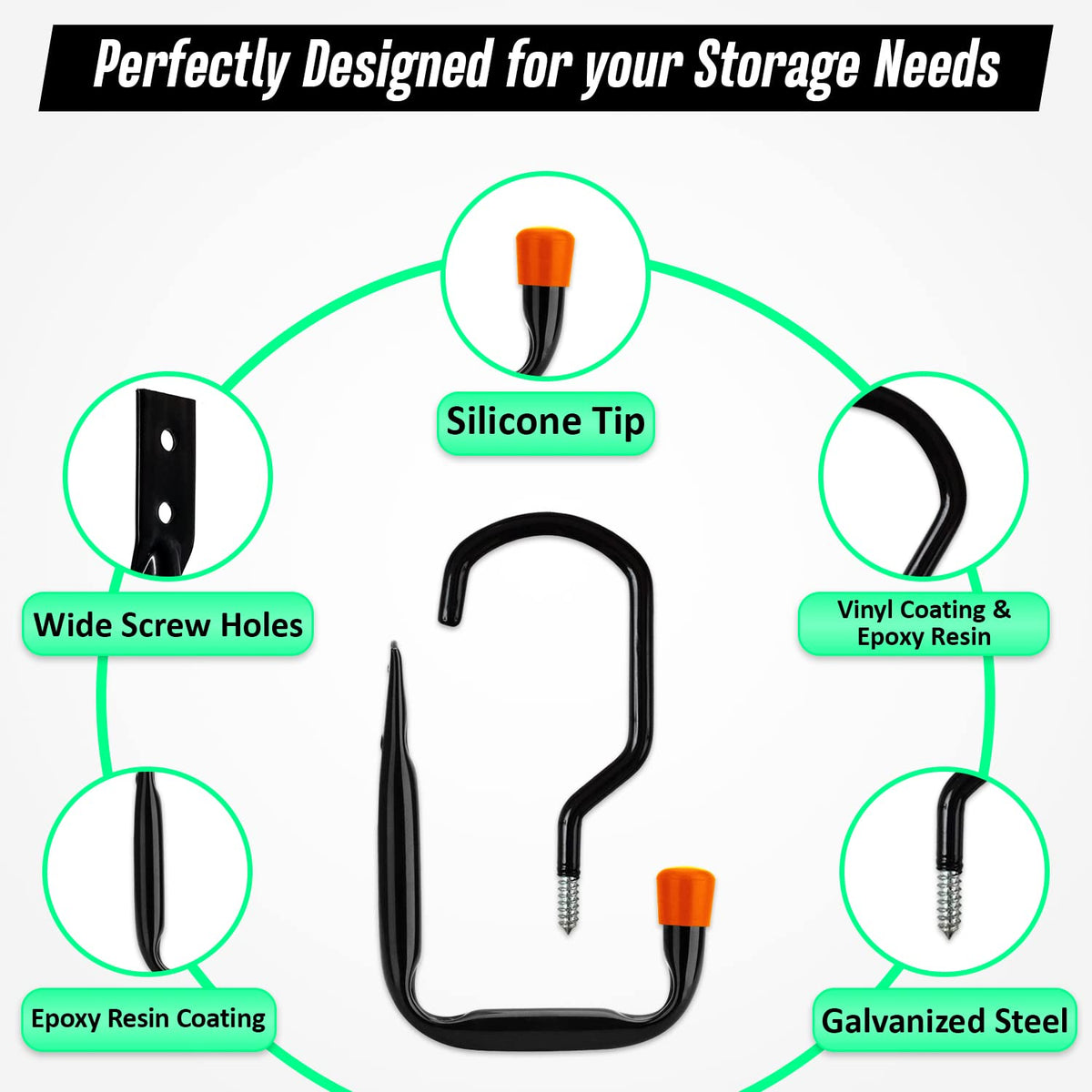 Etoolia Heavy Duty 16 Pack 4.5 Inches Garage Utility Hooks for Bike Storage, 5.7 Inches Wall Mount Screw Ceiling Hooks - Hanger for organizing Bikes, Ladder, Extension and Power Tools