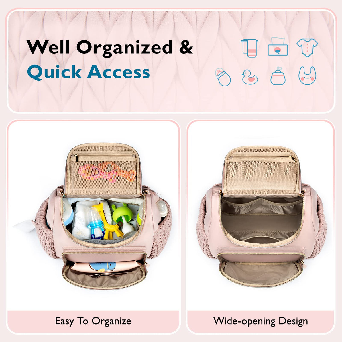 mommore Diaper Bag Small Diaper Backpack Stylish Baby Backpacks Travel Mini Maternity Bags with Insulated Pockets, Changing Pad, Stroller Straps
