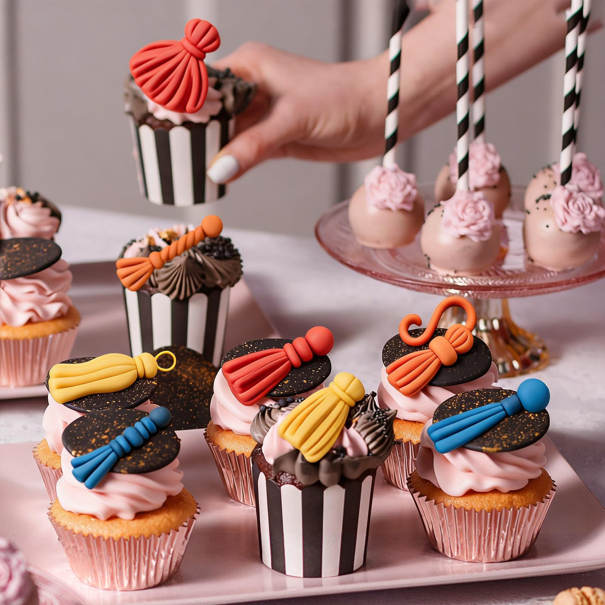 JarThenaAMCS Graduation Tassel Fondant Molds 3D Graduation Silicone Baking Mould for Handmade DIY Chocolate Candy Cookie Cupcake Topper Congrats 2026 Grad Party Supplies, 3 Pcs