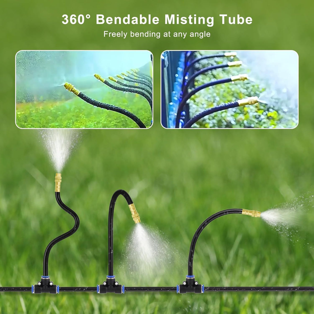 Drip Irrigation System - 100FT with Tool-Free Quick Connectors, 40 Copper Atomizing Nozzles & 360° Bendable Spray for Garden, Greenhouse, Lawn, Plants