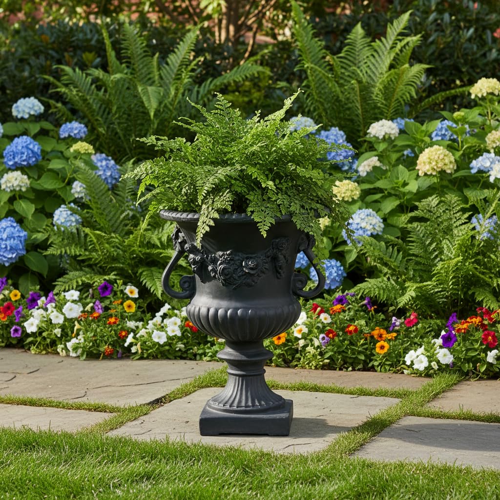 Merax 24 Inches Tall MGO Garden Urn Planter, Lightweight Concrete Decorative Outdoor Urn for Patio, Backyard & Garden, Antique Black
