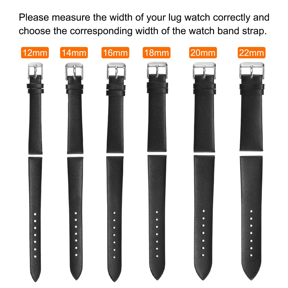 uxcell 12mm Black Genuine Leather Watch Bands, Quick Release Flat Thin Elegant Leather Watch Strap Wristband Replacement Bands with Silver Stainless Steel Buckle for Women