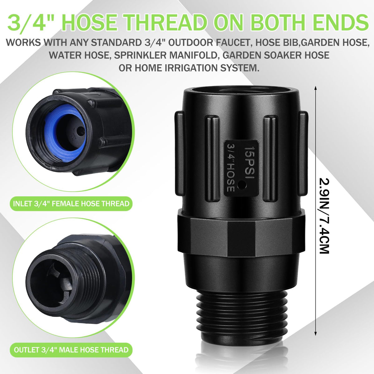 Tondiamo 3 Pcs 15 PSI Drip Irrigation Pressure Regulator, 3/4" Female Hose Thread x 3/4" Male Hose Thread Pressure Reducer Low Flow Valve for Garden Drip Irrigation Parts Emitters System